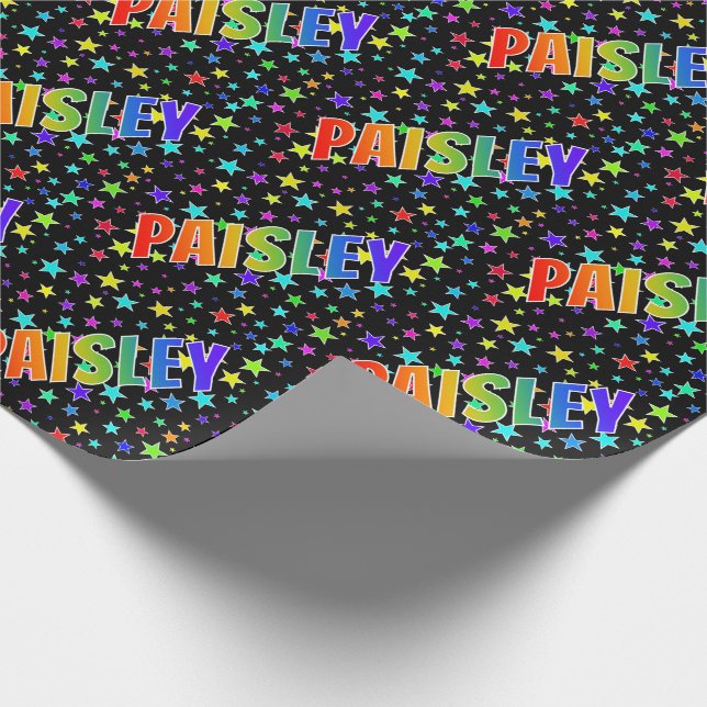 Rainbow First Namn "PAISLEY" + Stars Presentpapper (Hörn)