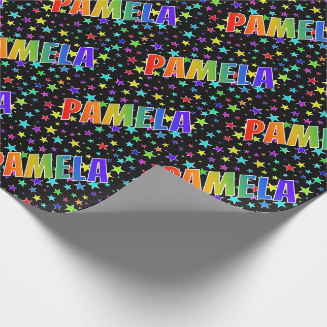 Rainbow First Namn "PAMELA" + stjärnor Presentpapper (Hörn)
