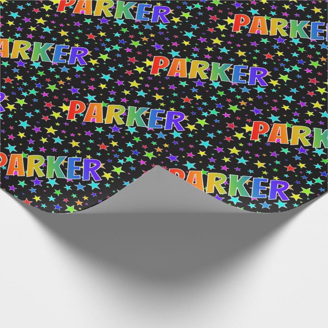 Rainbow First Namn ’PARKER’ + Stars Presentpapper (Hörn)