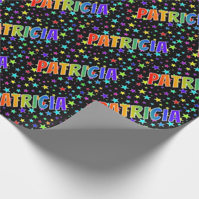 Rainbow First Namn "PATRICIA" + Stars Presentpapper (Hörn)