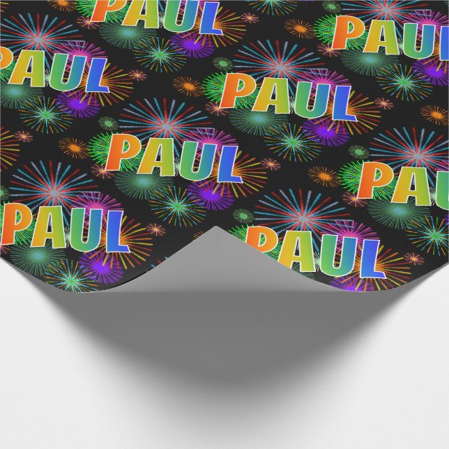Rainbow First Namn "PAUL" + Fireworks Presentpapper (Hörn)