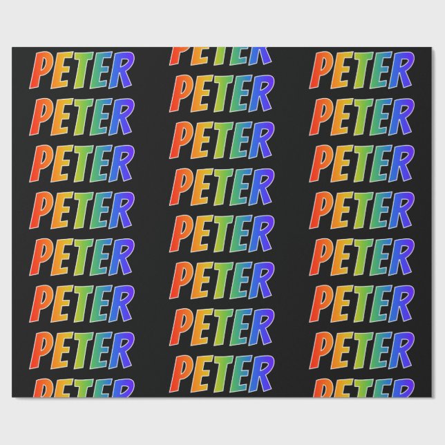 Rainbow First Namn "PETER"; Roligt och färgstark Presentpapper (Platt)