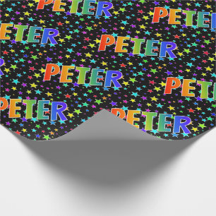 Rainbow First Namn "PETER" + stjärnor Presentpapper