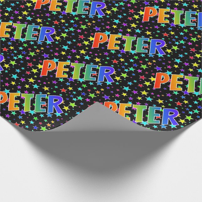 Rainbow First Namn "PETER" + stjärnor Presentpapper (Hörn)