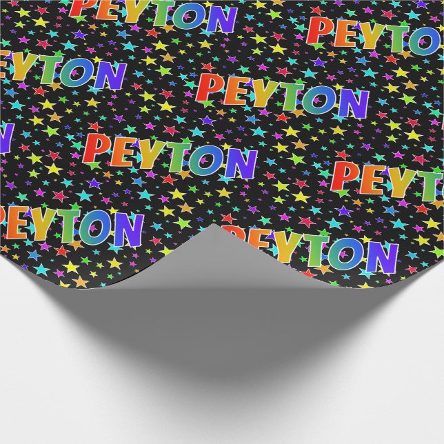 Rainbow First Namn ’PEYTON’ + Stars Presentpapper (Hörn)