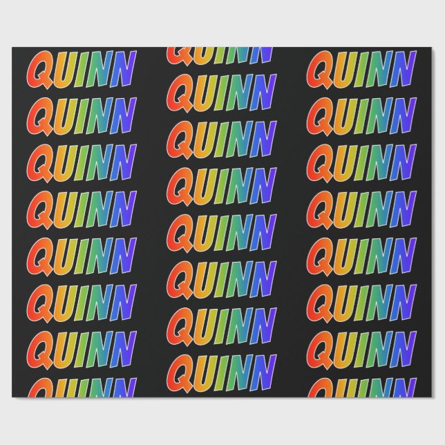 Rainbow First Namn ’QUINN’; Roligt & färgstark Presentpapper (Platt)
