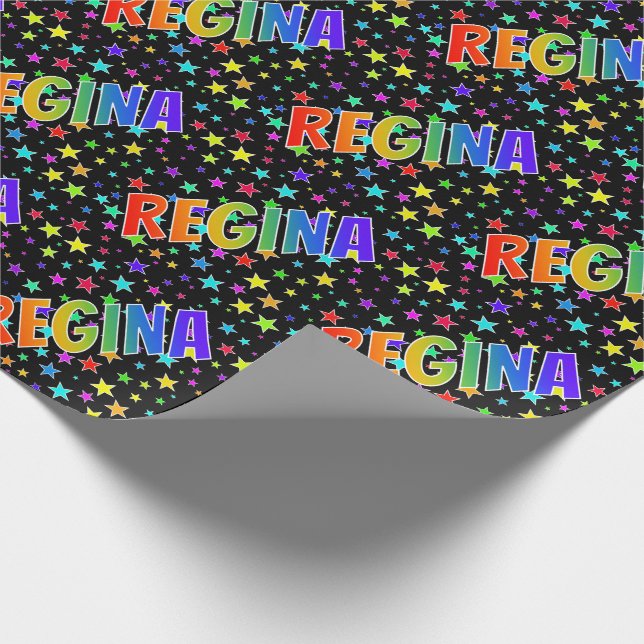 Rainbow First Namn ’REGINA’ + Stars Presentpapper (Hörn)