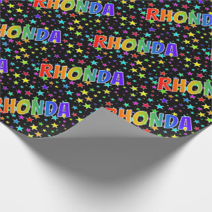 Rainbow First Namn ’RHONDA’ + Stars Presentpapper