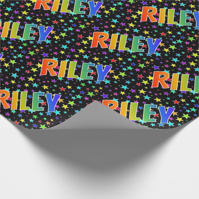 Rainbow First Namn ’RILEY’ + Stars Presentpapper (Hörn)