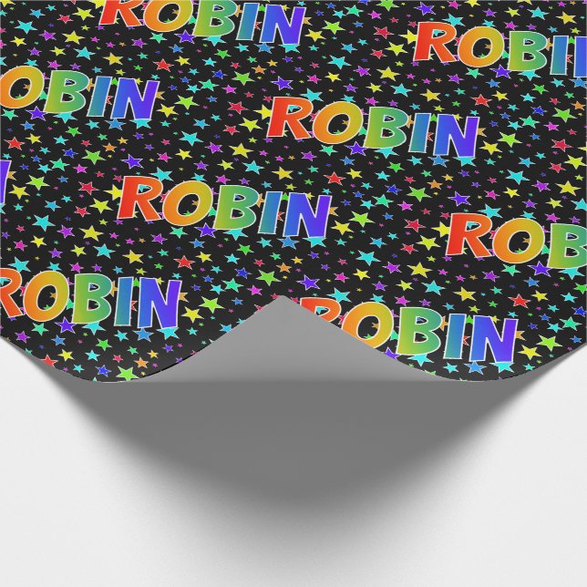 Rainbow First Namn ’ROBIN’ + Stars Presentpapper (Hörn)