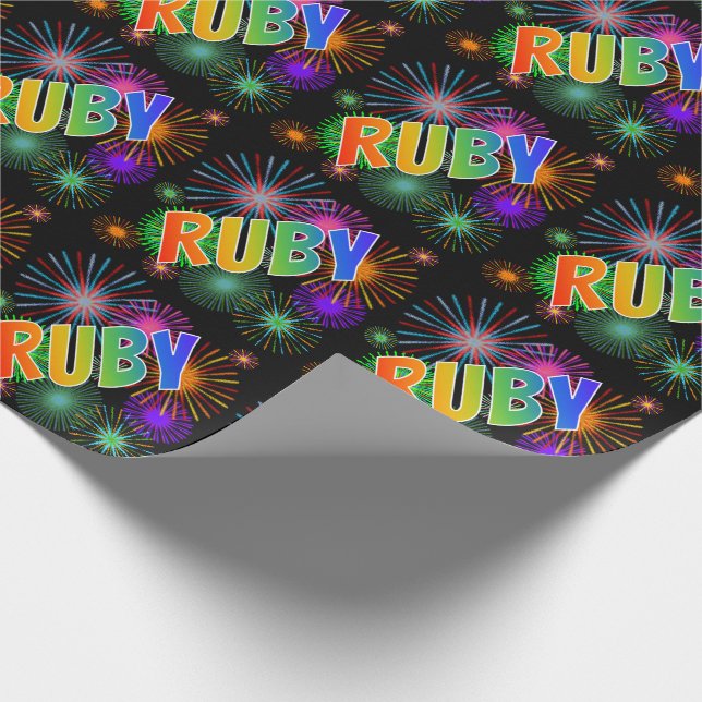 Rainbow First Namn "RUBY" + Fireworks Presentpapper (Hörn)