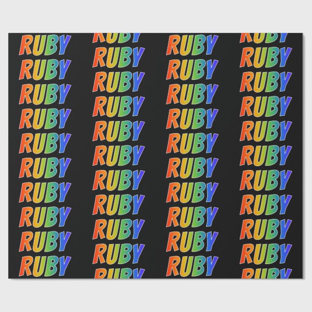 Rainbow First Namn "RUBY"; Roligt & färgstark Presentpapper (Platt)