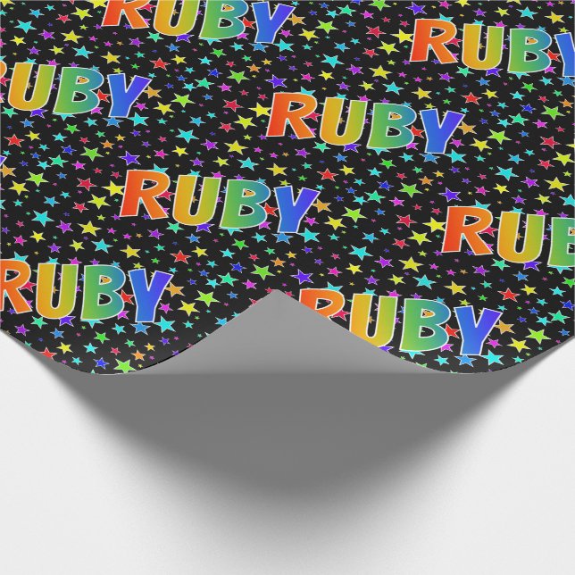 Rainbow First Namn "RUBY" + Stars Presentpapper (Hörn)