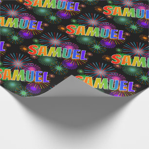 Rainbow First Namn "SAMUEL" + Fireworks Presentpapper