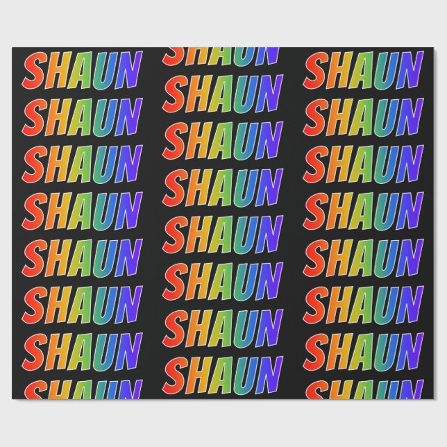 Rainbow First Namn "SHAUN"; Roligt och färgstark Presentpapper (Platt)