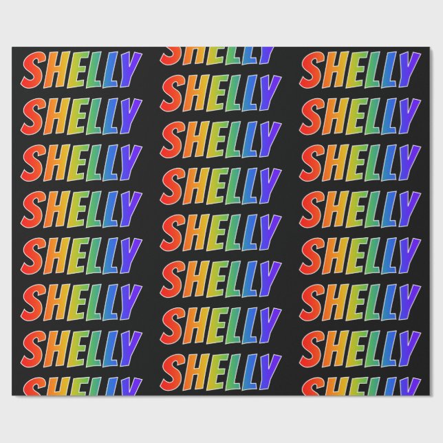 Rainbow First Namn "SHELLY"; Roligt & färgstark Presentpapper (Platt)
