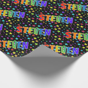 Rainbow First Namn ’STEVEN’ + Stars Presentpapper