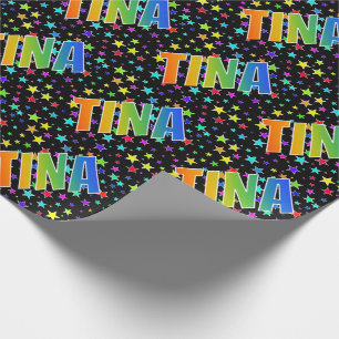 Rainbow First Namn ’TINA’ + Stars Presentpapper