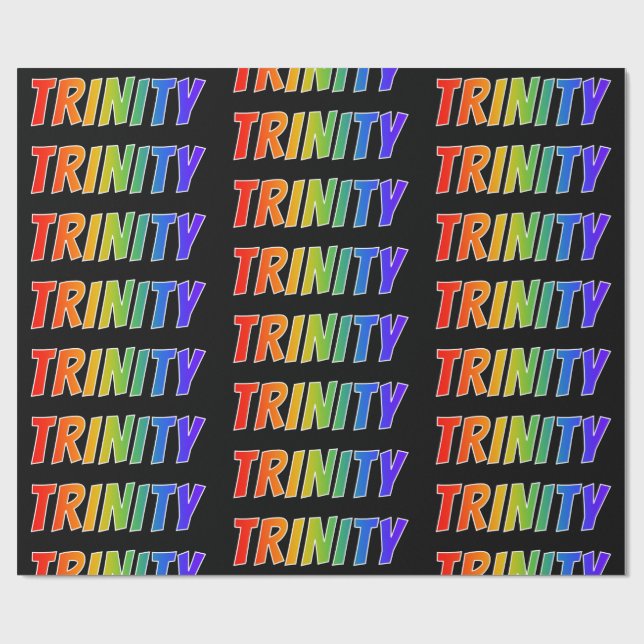 Rainbow First Namn "TRINITY"; Roligt & färgstark Presentpapper (Platt)