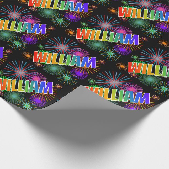 Rainbow First Namn "WILLIAM" + Fireworks Presentpapper (Hörn)
