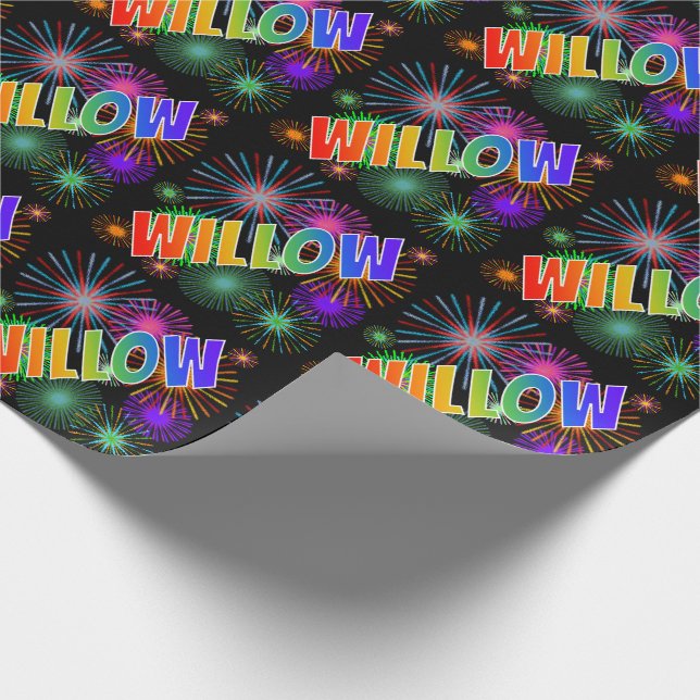 Rainbow First Namn "WILLOW" + Fireworks Presentpapper (Hörn)