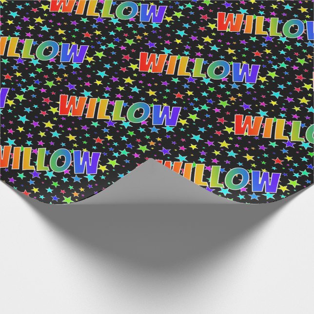 Rainbow First Namn ’WILLOW’ + Stars Presentpapper (Hörn)