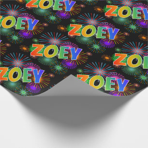 Rainbow First Namn ’ZOEY’ + Fireworks Presentpapper