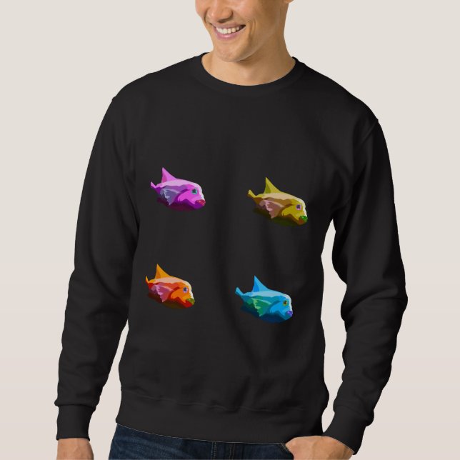 Rainbow Fish Ansikte Lång Ärmad Tröja (Framsida)