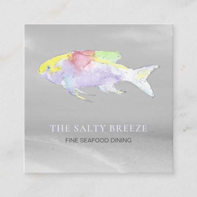 *~* RAINBOW Fish Beach Silver Sand Sea Dining  Fyrkantigt Visitkort (Framsida)
