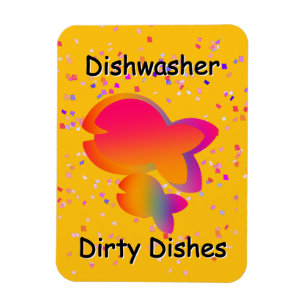 Rainbow Fish DISHWASHER Dirty Dods Gult Magnet