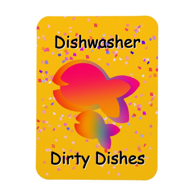 Rainbow Fish DISHWASHER Dirty Dods Gult Magnet (Vertikal)
