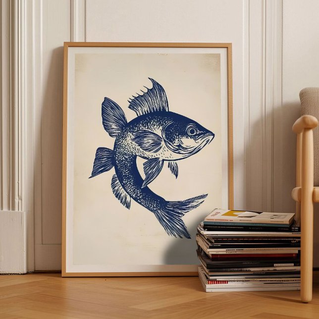Rainbow Fish Print Linocut Vintage Poster Retro  (Skapare uppladdad)