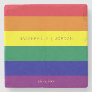 Rainbow Flagga Bröllop Anpassningsbar Date Namn Stenunderlägg