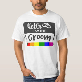 Rainbow Flagga Bröllop Hej Namn Badge for Groom T Shirt