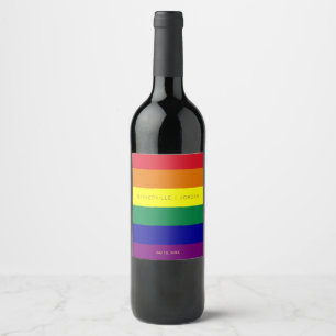 Rainbow Flagga Bröllop Vinflaska Etikett