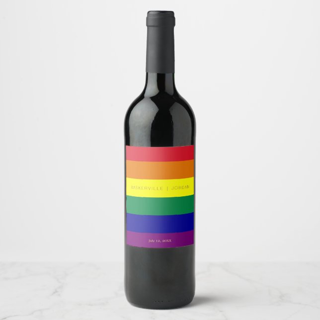 Rainbow Flagga Bröllop Vinflaska Etikett (Framsida)