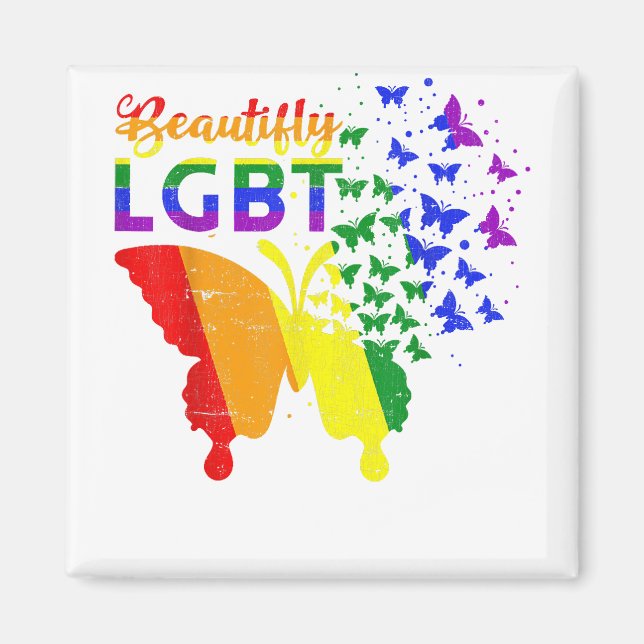Rainbow Flagga Butterfly LGBT Magnet (Framsidan)
