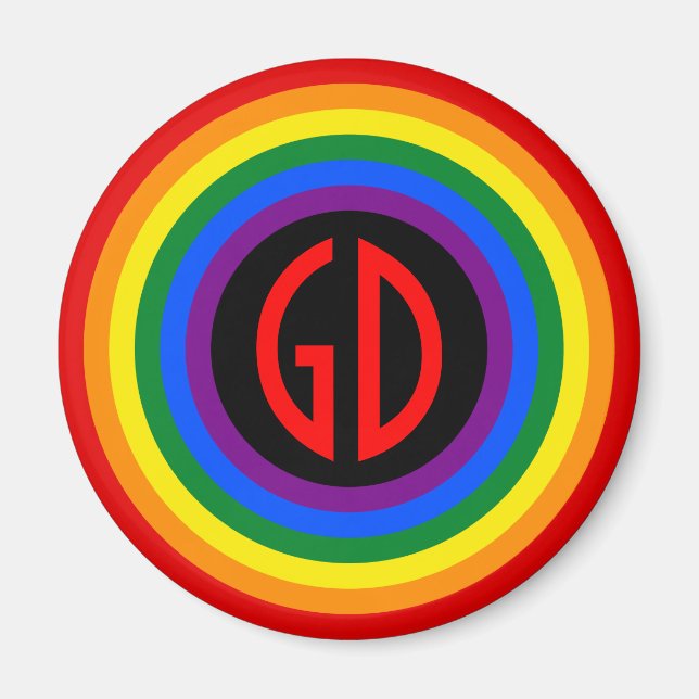 RAINBOW FLAGGA BUTTON + ditt tecken eller monogram Magnet (Framsidan)