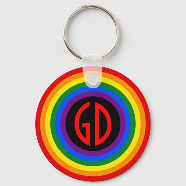 RAINBOW FLAGGA BUTTON + ditt tecken eller monogram Nyckelring (Framsida)