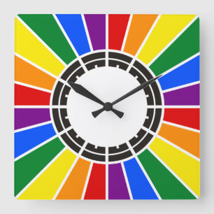 RAINBOW FLAGGA BUTTON RAYS + tecken eller text Fyrkantig Klocka