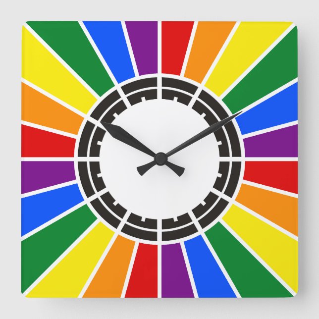 RAINBOW FLAGGA BUTTON RAYS + tecken eller text Fyrkantig Klocka (Framsida)