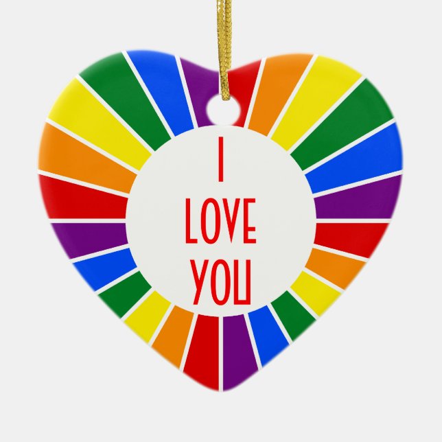 RAINBOW FLAGGA BUTTON RAYS + tecken eller text Julgransprydnad Keramik (Framsidan)