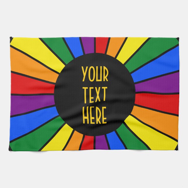 RAINBOW FLAGGA BUTTON RAYS + tecken eller text Kökshandduk (Horisontell)