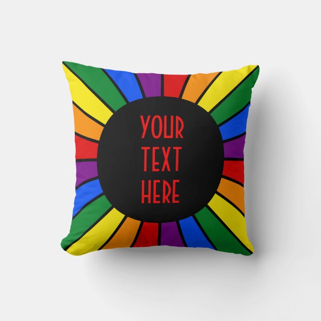 RAINBOW FLAGGA BUTTON RAYS + tecken eller text Kudde (Framsida)