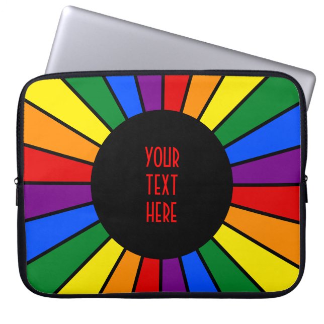 RAINBOW FLAGGA BUTTON RAYS + tecken eller text Laptop Sleeve (Framsidan)