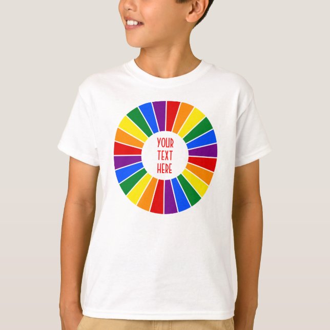RAINBOW FLAGGA BUTTON RAYS + tecken eller text T Shirt (Framsida)