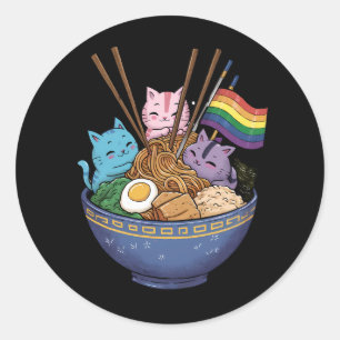 Rainbow Flagga Cats Ramen Anime Gay pride Month LG Runt Klistermärke