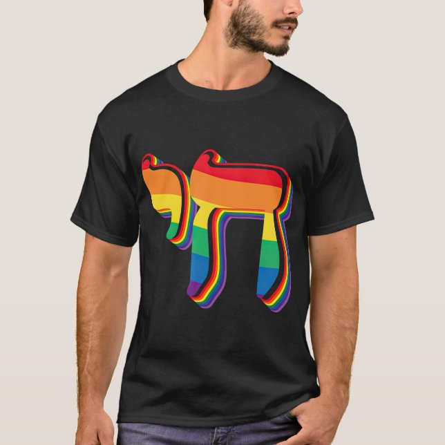 Rainbow Flagga Chai Symbol Jewish Gay pride Jew T Shirt (Framsida)