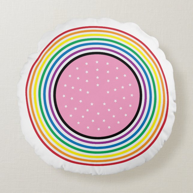 Rainbow Flagga Circle Pillow - USA flagga Inspired Rund Kudde (Framsidan)