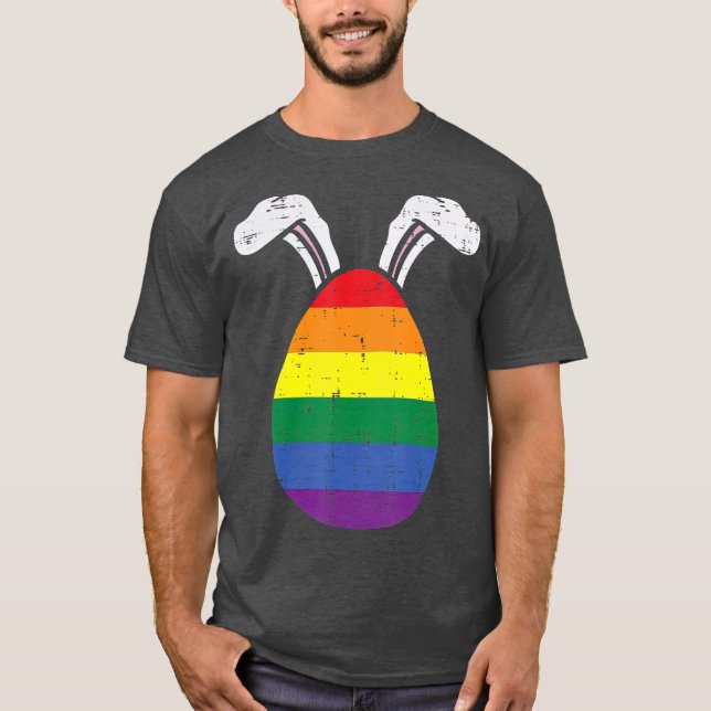 Rainbow Flagga Egg Bunny Öron Gay pride Påsk LGB T Shirt (Framsida)
